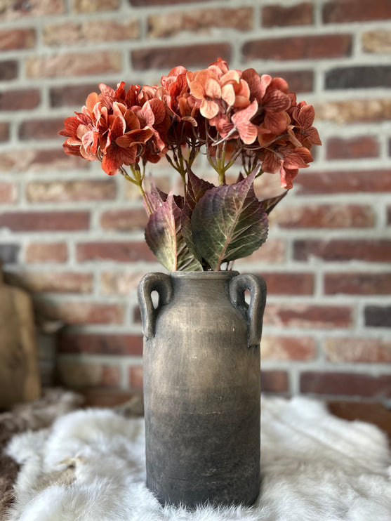 Vaas met handvat grey en hortensia bruin/oranje