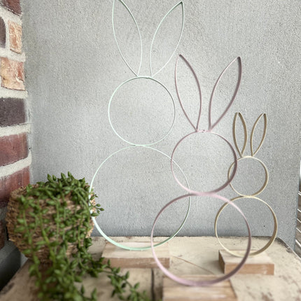 Decoratie Haas van Metaal op houten voet - 36 cm Roze/Lila