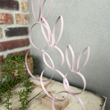 Decoratie Haas van Metaal op houten voet - 36 cm Roze/Lila