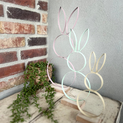 Decoratie Haas van Metaal op houten voet - 36 cm Roze/Lila