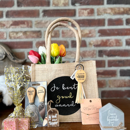 Cadeau Tas  XL Je bent goud waard-Jij verdient alle geluk van de wereld-Mooi mens