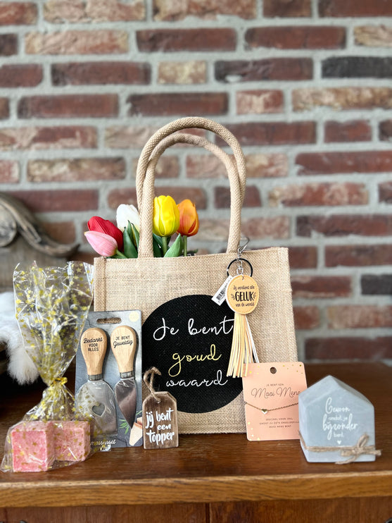 Cadeau Tas  XL Je bent goud waard-Jij verdient alle geluk van de wereld-Mooi mens