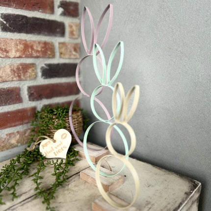 Decoratie Haas van Metaal op houten voet - 36 cm Roze/Lila