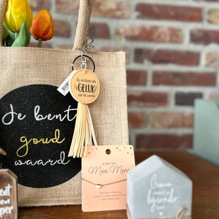 Cadeau Tas  XL Je bent goud waard-Jij verdient alle geluk van de wereld-Mooi mens