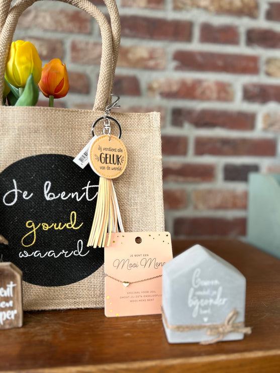 Cadeau Tas  XL Je bent goud waard-Jij verdient alle geluk van de wereld-Mooi mens