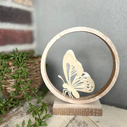 Decoratie ring staand Vlinder Geel/Bruin