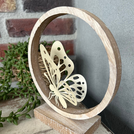 Decoratie ring staand Vlinder Geel/Bruin