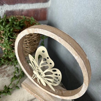 Decoratie ring staand Vlinder Geel/Bruin
