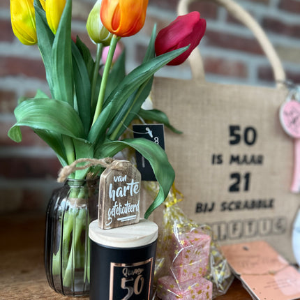 Cadeau Tas XL 50 is maar 21 bij scrabble - Mooi Mens