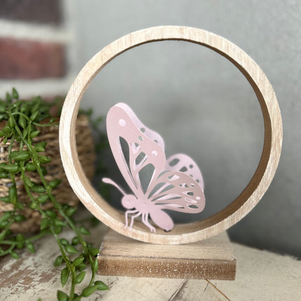Decoratie ring staand Vlinder Roze/Lila