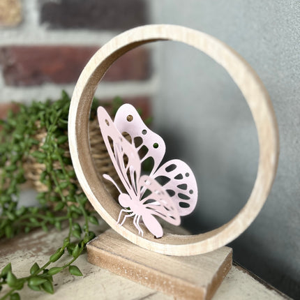 Decoratie ring staand Vlinder Roze/Lila