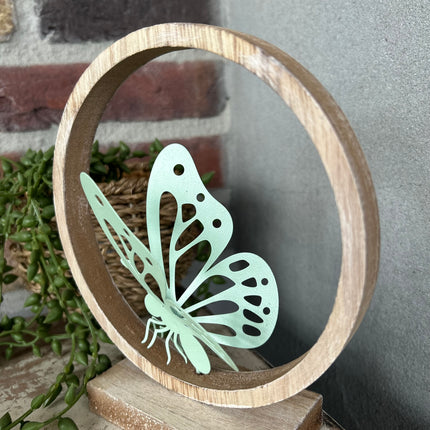 Decoratie ring staand Vlinder  - Mintgroen - 17 cm