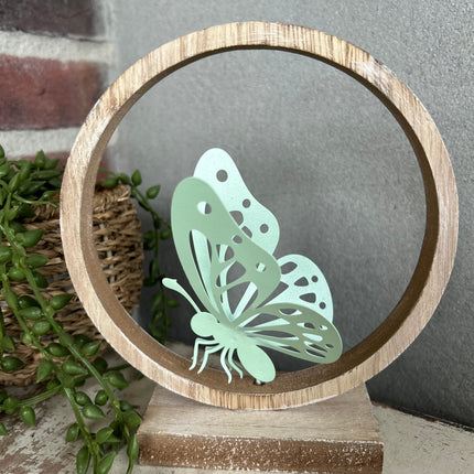 Decoratie ring staand Vlinder  - Mintgroen - 17 cm