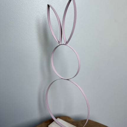 Decoratie Haas van Metaal op houten voet - 36 cm Roze/Lila