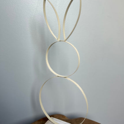 Decoratie Haas van Metaal op houten voet - 36 cm Geel/Bruin