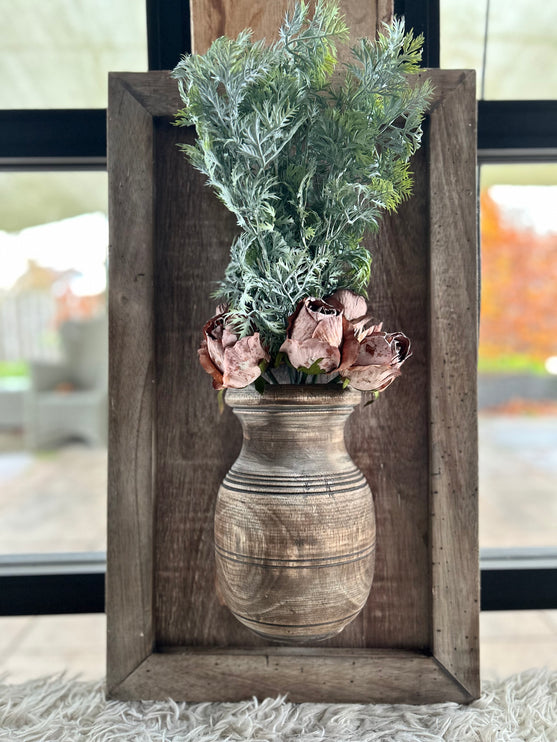 Wandpaneel met vaas en houten lijst - In 3 verschillende maten!