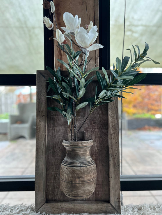 Wandpaneel met vaas en houten lijst - In 3 verschillende maten!