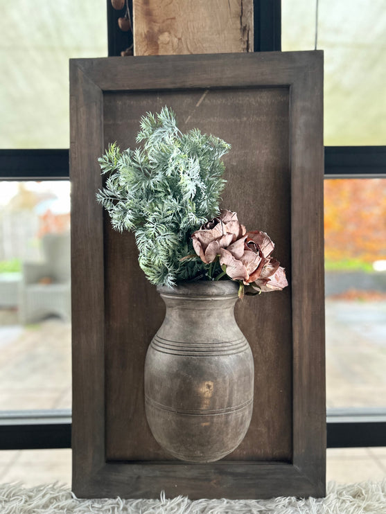 Wandpaneel met vaas en houten lijst - In 3 verschillende maten!