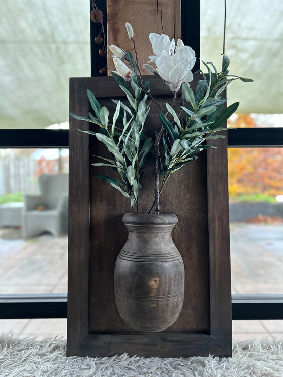 Wandpaneel met vaas en houten lijst - In 3 verschillende maten!