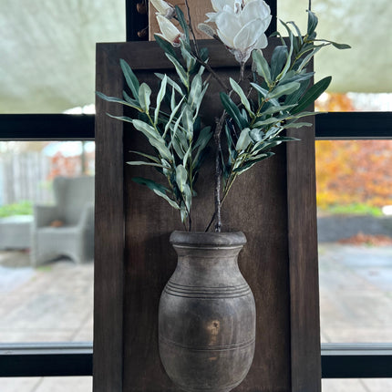 Wandpaneel met vaas en bloemen en houten lijst