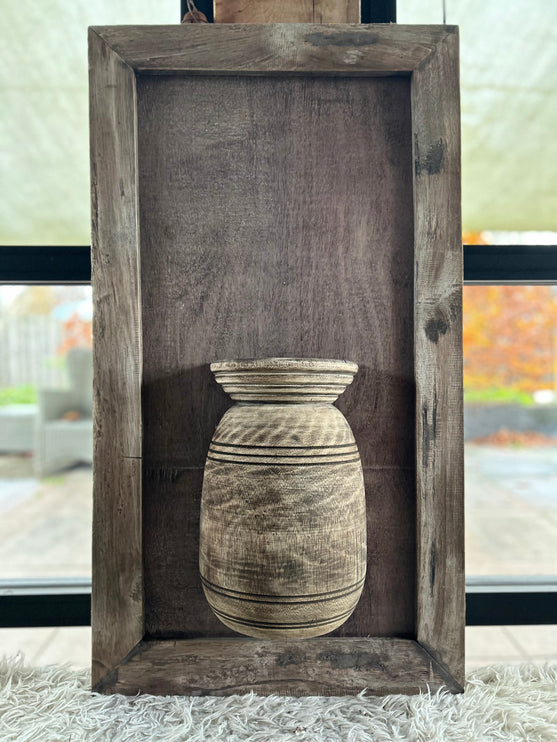 Wandpaneel met vaas en bloemen en houten lijst