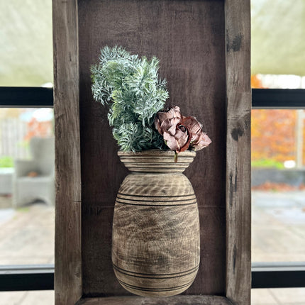 Wandpaneel met vaas en houten lijst - In 3 verschillende maten!