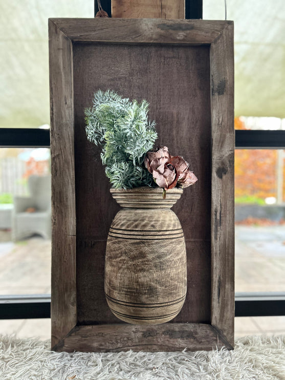 Wandpaneel met vaas en houten lijst - In 3 verschillende maten!