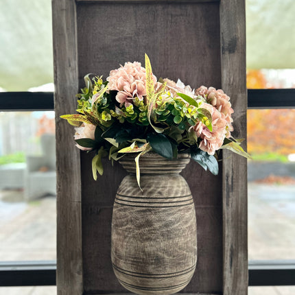 Wandpaneel met vaas en bloemen en houten lijst