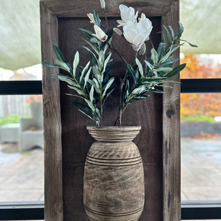 Wandpaneel met vaas en houten lijst - In 3 verschillende maten!