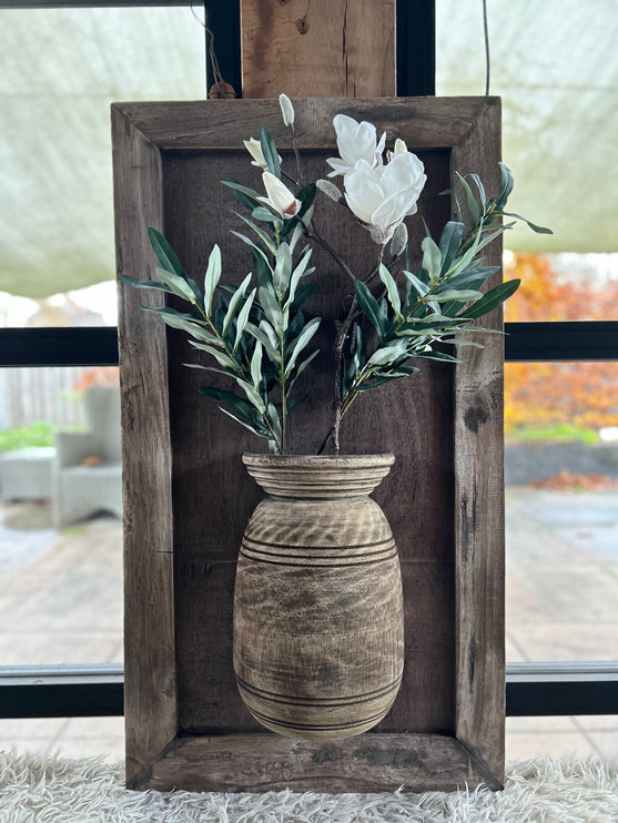 Wandpaneel met vaas en houten lijst - In 3 verschillende maten!