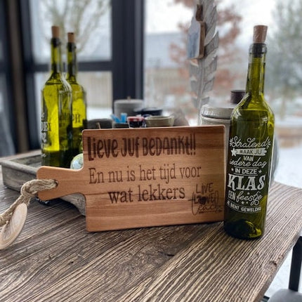 Serveerplankje Beukenhout Lieve juf bedankt en Winelight