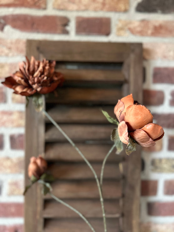 Zijden bloem Pioen Rood-Bruin