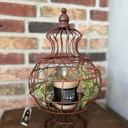 Metalen ornament compleet met LED kaars en groen