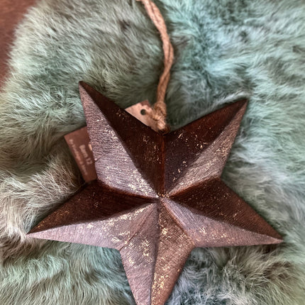 X Mas Star van hout met bel M