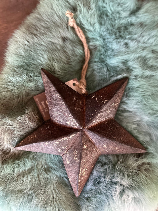 X Mas Star van hout met bel M
