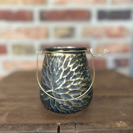 Zwart met goud glazen windlicht Maat M