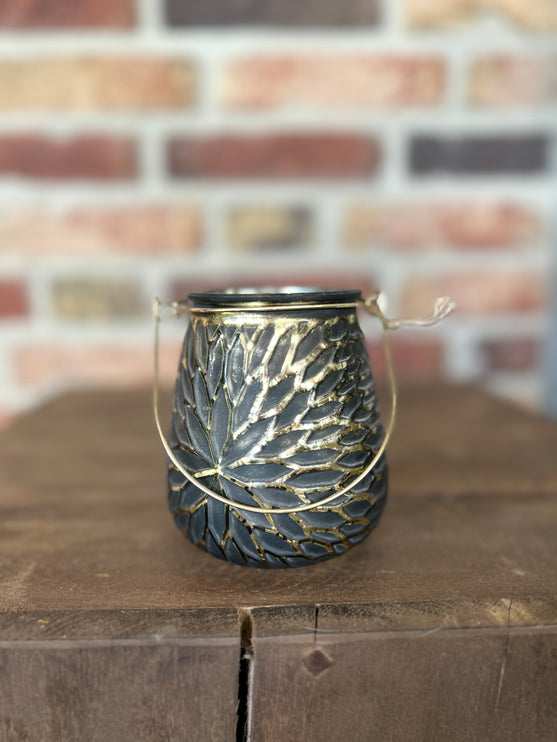 Zwart met goud glazen windlicht Maat M