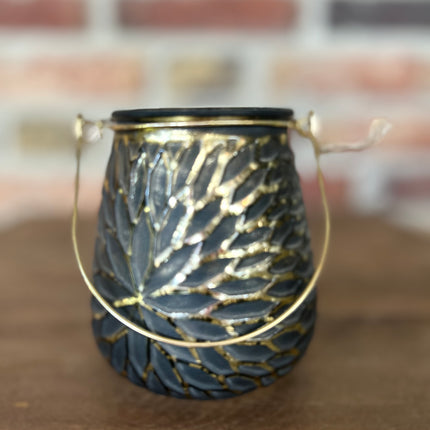 Zwart met goud glazen windlicht L