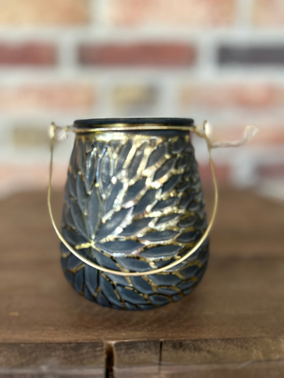 Zwart met goud glazen windlicht Maat M