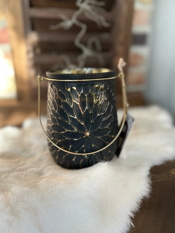Zwart met goud glazen windlicht L