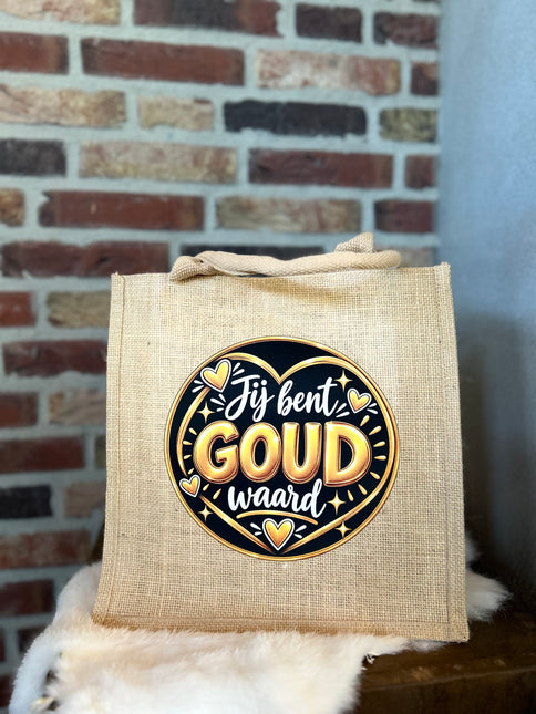 Cadeau Tas Jute met hengsels - Jij bent goud