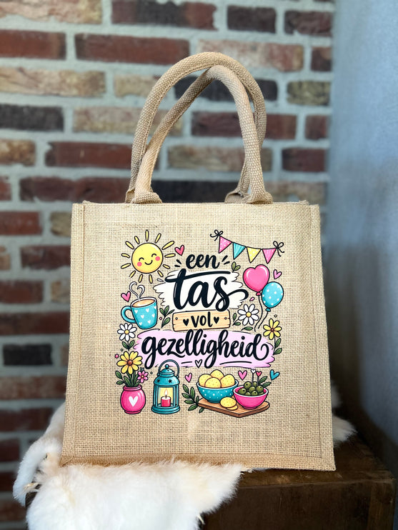 Cadeau Tas Jute met hengsels - Een tas vol gezelligheid
