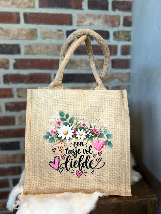 Jute tas met hengsels - Een tasje vol liefde