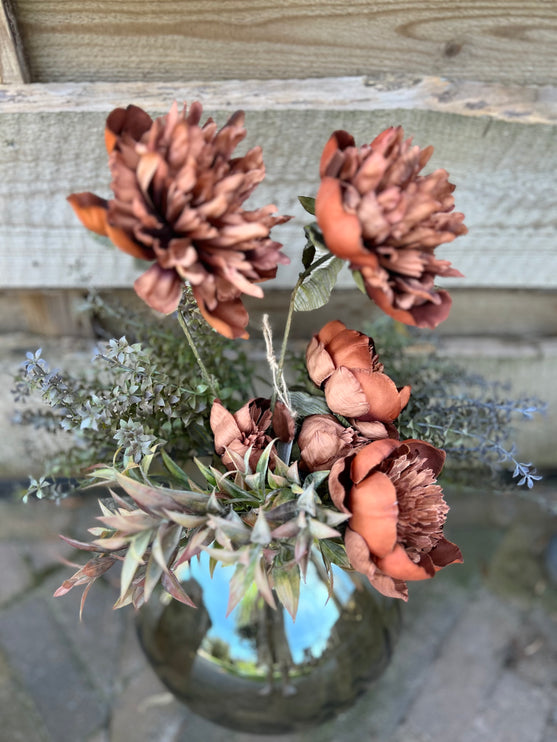 Vaas Glas compleet met bloemen-planten