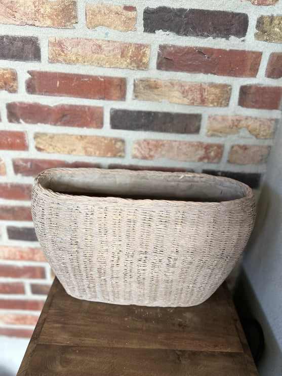 Ovalen Stenen Pot met rotanvormen