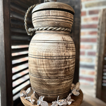 Houten Nepalese Kruik met deksel Maat L