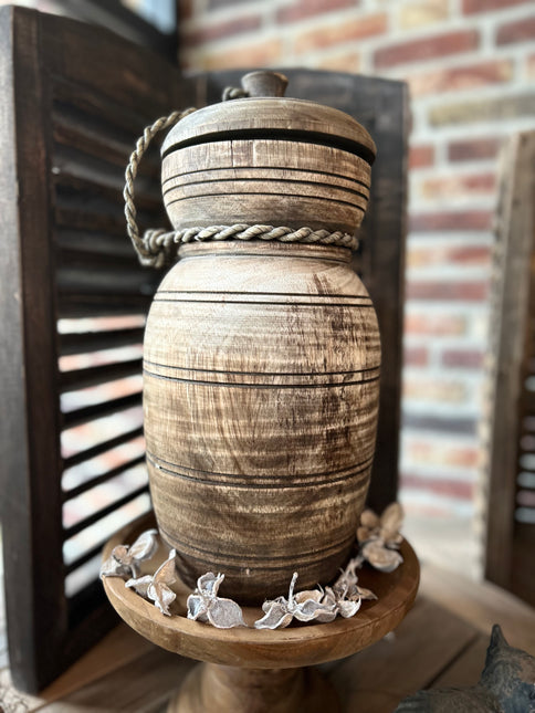 Houten Nepalese Kruik met deksel Maat L