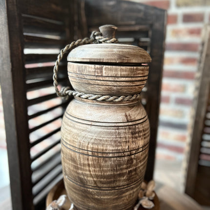 Houten Nepalese Kruik met deksel Maat L