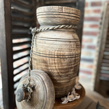 Houten Nepalese Kruik met deksel Maat L