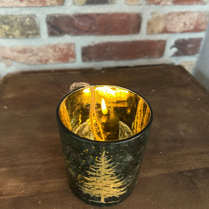 Theelichtje Kerst-Winter GoudGroen